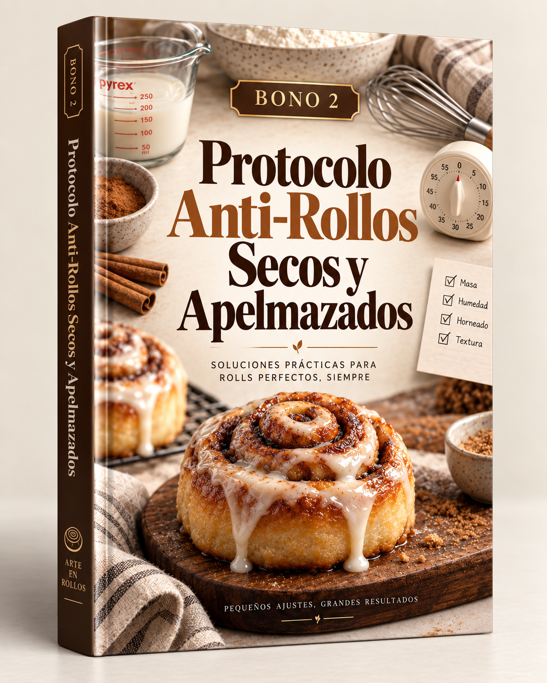 Tablet con una lista de diagnóstico junto a un rollo de canela abierto mostrando su miga