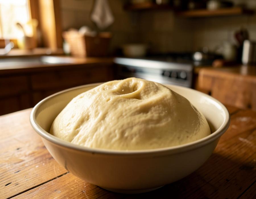 Utensilios e ingredientes básicos para hornear rollos de canela sobre la mesa